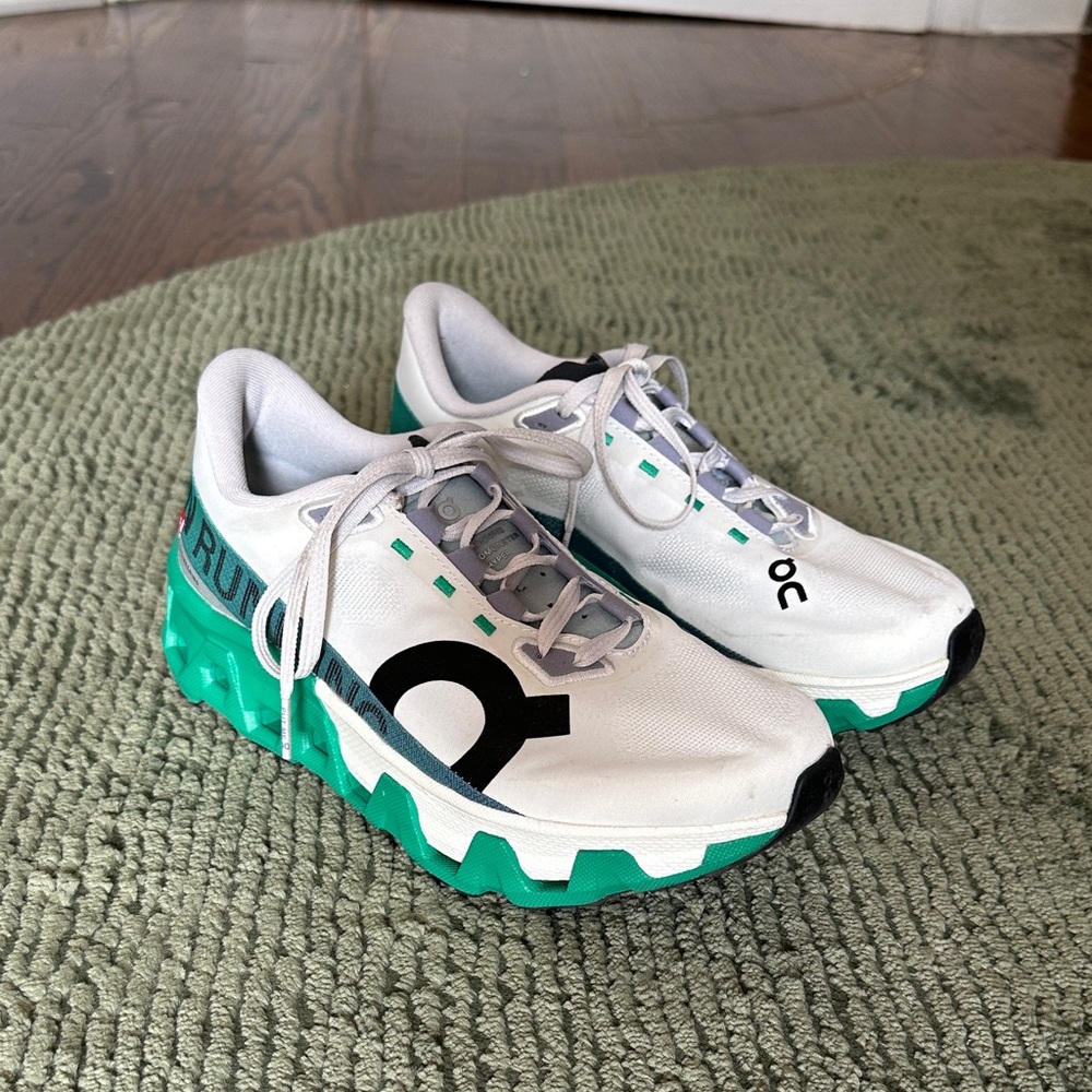 On Cloudmonster Hyper Sneakers - White and Teal